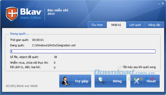 Giao diện quét virus