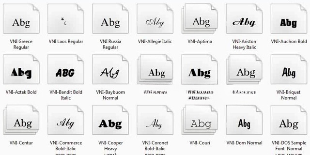 Bộ font VNI đầy đủ cho máy tính