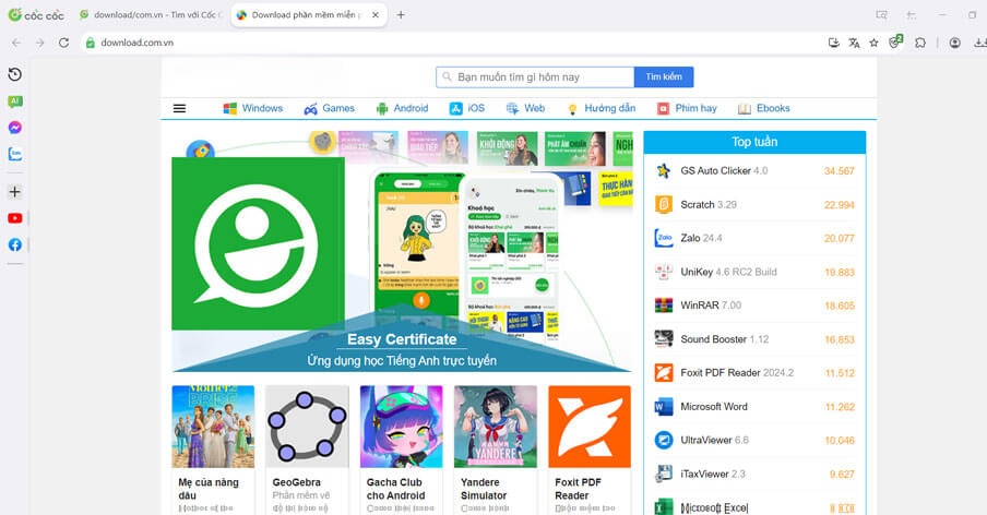 Giao diện chính Cốc Cốc mới nhất