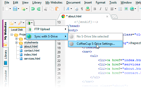 CoffeeCup HTML Editor hỗ trợ đồng bộ dữ liệu khắp mọi nơi