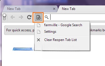 Nút mở lại tab đã đóng Coowon Browser