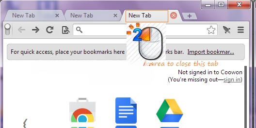 Nháy đúp chuột vào khu vực tab để đóng tab đó Coowon Browser