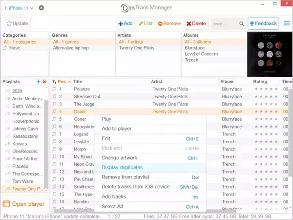 Giao diện trực quan của phần mềm Copy Trans Manager