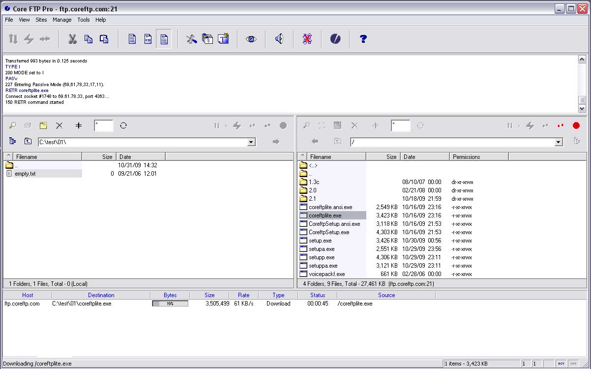 Giao diện Core FTP LE