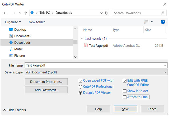 Giao diện trực quan, dễ sử dụng của phần mềm CutePDF Writer