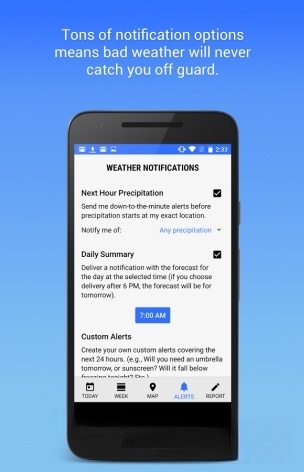 Dark Sky cho Android có tùy chọn thông báo hữu ích