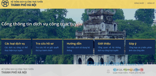 Giao diện chính của Dịch vụ công trực tuyến