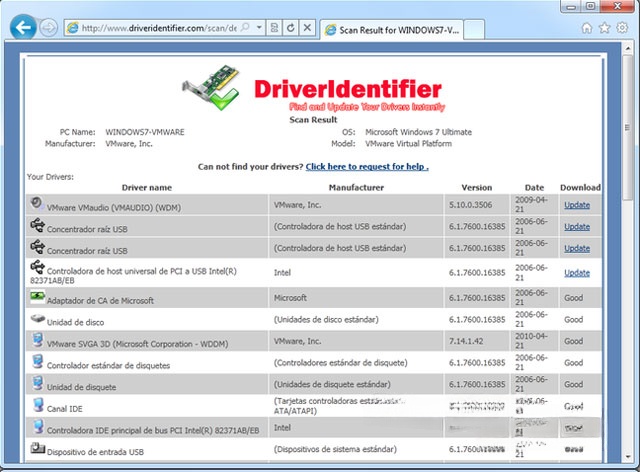 Giao diện phần mềm Driver Identifier Giao diện phần mềm Driver Identifier