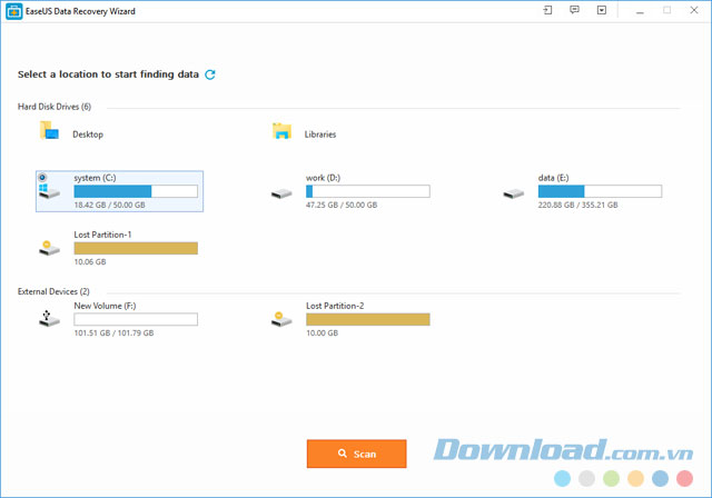 Chọn ổ đĩa để quét dữ liệu