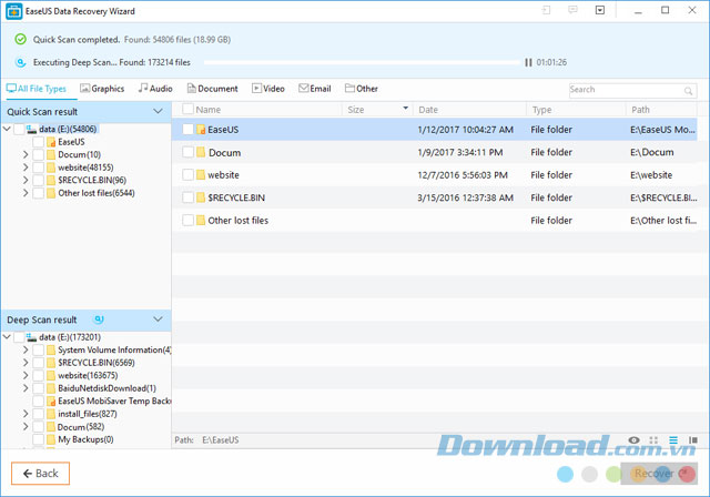 Quét dữ liệu để tìm kiếm file