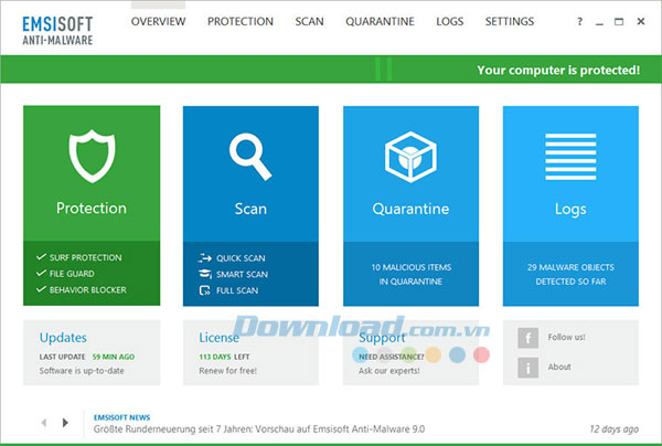 Emsisoft Anti-Malware phiên bản Free