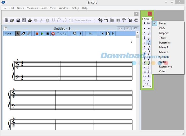 Giao diện mặc định của phần mềm soạn nhạc Encore Giao diện mặc định của phần mềm soạn nhạc Encore