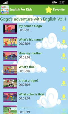 Giao diện của English for Kid trên Windows 10 Mobile