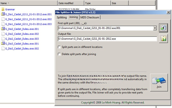 Ghép file bằng File Splitter & Joiner