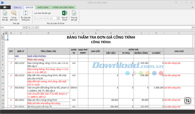Tính năng thẩm tra, kiểm định Phần mềm dự toán Escon