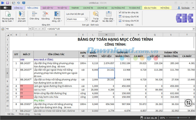 Mục tiên lượng Phần mềm dự toán Escon