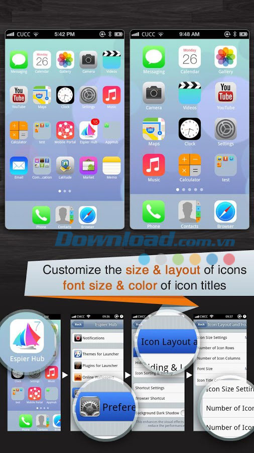Giao diện iOS trên Android Espier Launcher iOS7 for Android