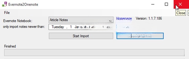 Giao diện của Evernote2onenote