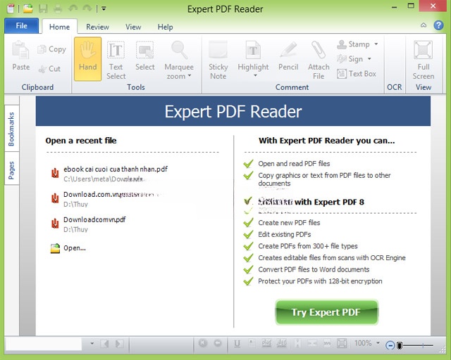 Giao diện bắt đầu của Expert PDF Reader
