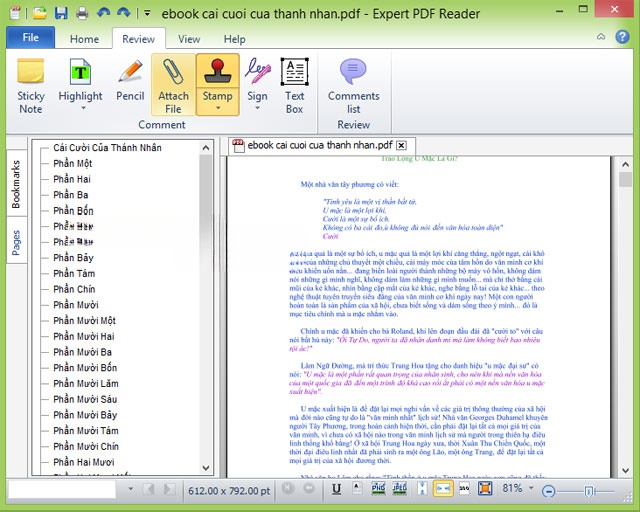 Giao diện Expert PDF Reader khi đọc