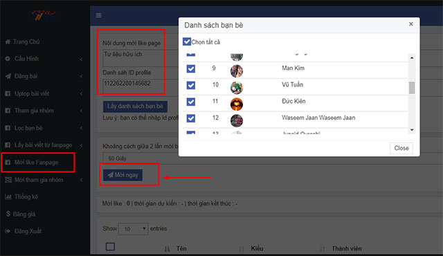 Tính năng mời bạn bè like Fanpage