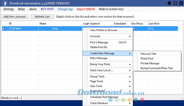 Giao diện phần mềm Facebook Automation Giao diện phần mềm Facebook Automation