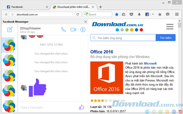 Giao diện của Facebook Messenger cho Firefox Giao diện của Facebook Messenger cho Firefox