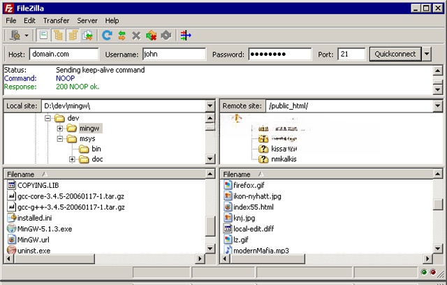 Giao diện upload file trên FileZilla Giao diện upload file trên FileZilla