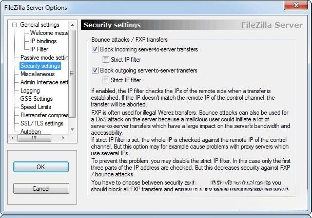 Thiết lập an ninh cho FileZilla Server