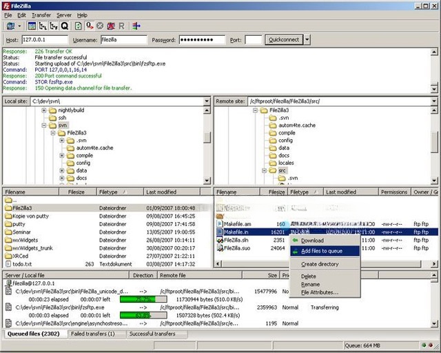 Cửa sổ chính của FileZilla