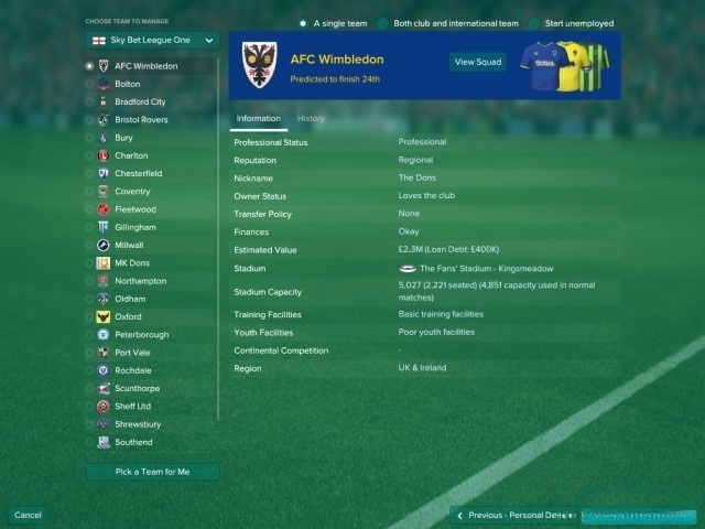 Xem kỹ thông tin về đội bóng trong game quản lý bóng đá Football Manager 2017 cho máy tính, Mac và Linux