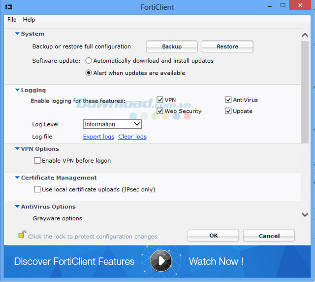 Các thiết lập của FortiClient FortiClient