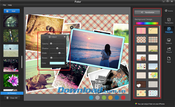 Nhiều phông nền để lựa chọn Fotor
