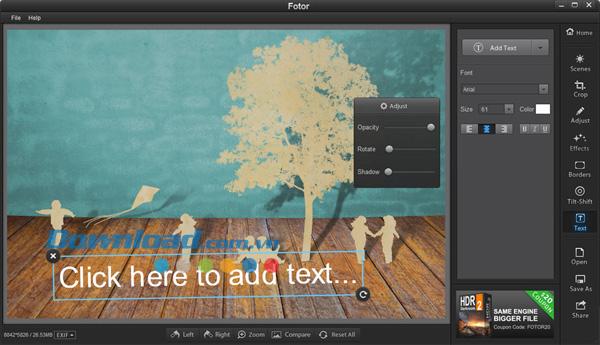 Thêm chữ vào ảnh Fotor