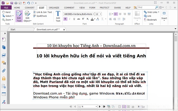 Tính năng chỉnh sửa PDF của Foxit PhantomPDF Standard