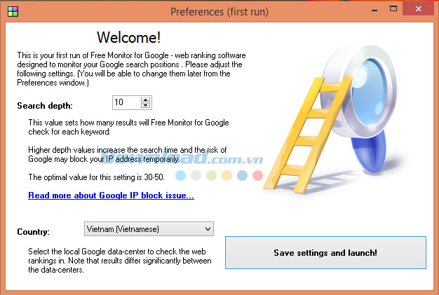 Những thiết lập đầu tiên trong Free Monitor for Google