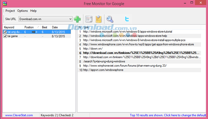 Kết quả thứ hạng từ khóa