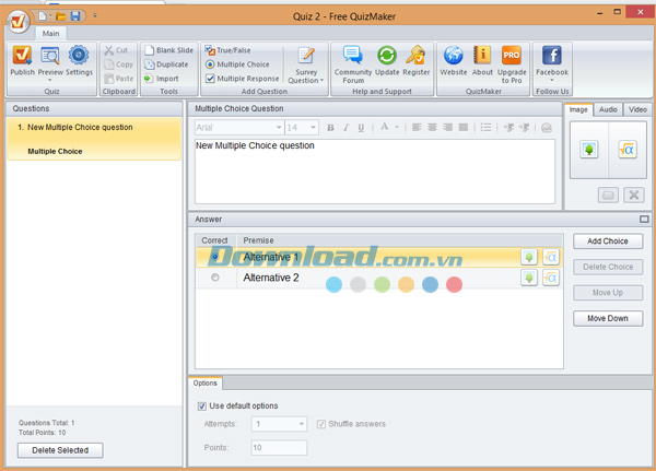 Giao diện chính Free QuizMaker