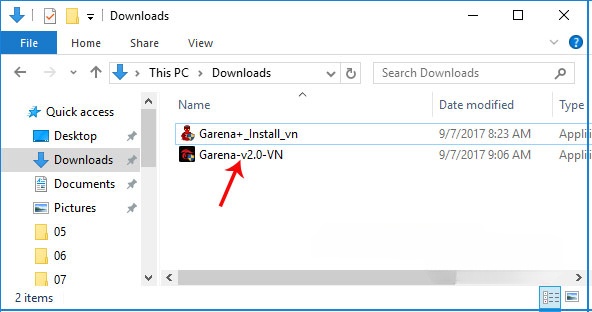 File Garena 2.0 sau khi tải về
