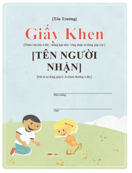Giấy khen cho học sinh tiểu học