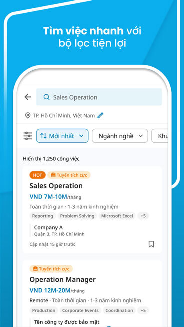 Tìm kiếm việc làm nhanh với bộ lọc