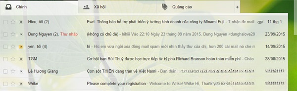 Giao diện theo tab của Gmail