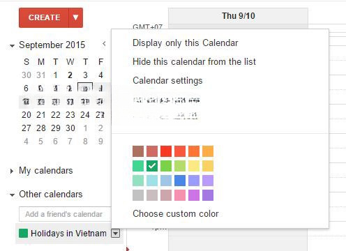 Tùy chỉnh cho từng mục lịch khác nhau với Google Calendar