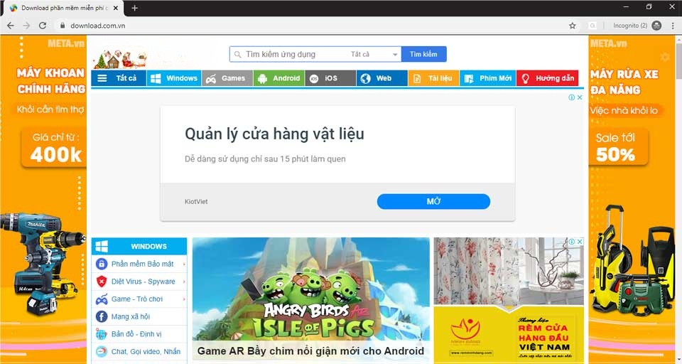 Giao diện web Download.com.vn trên Google Chrome 