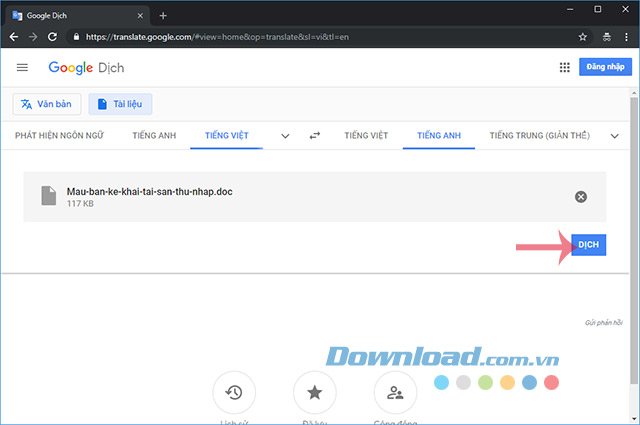 Chia sẻ bản dịch của Google Translate Google Translate dịch thành công