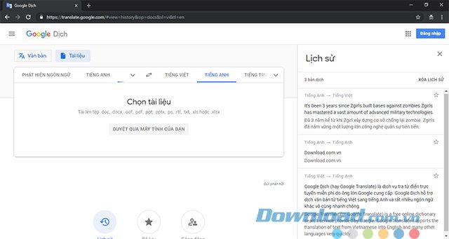 Chia sẻ bản dịch của Google Translate Lịch sử dịch
