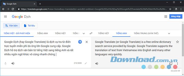 Giao diện của Google Translate Giao diện của Google Translate