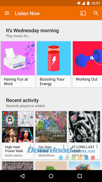 Giao diện sử dụng của ứng dụng Google Play Music