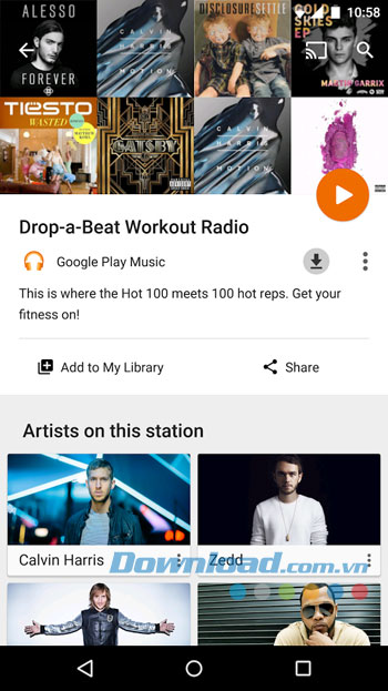 Giao diện sử dụng của ứng dụng Google Play Music