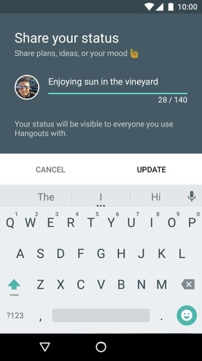 Hangouts cho phép chia sẻ Status theo cách riêng của bạn